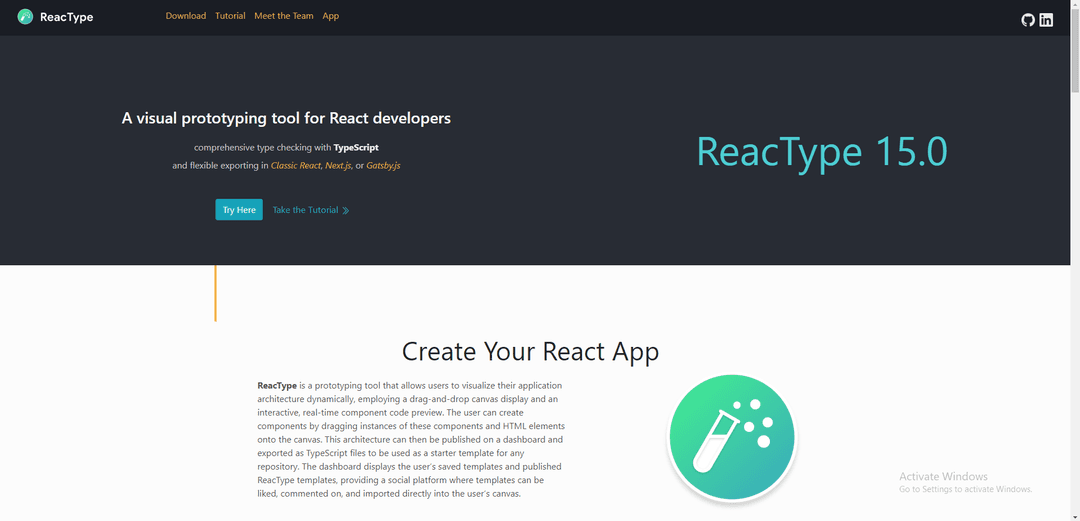 reactype splash page screenshot